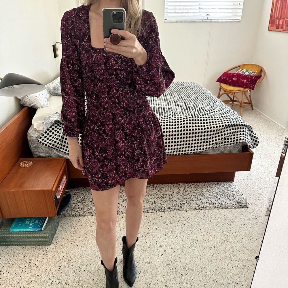 Parker smocked Tiara burgundy long sleeve dress XS